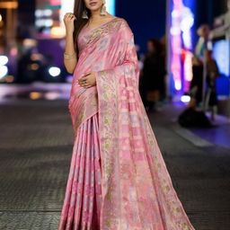 Mitera Checked Zari Organza Banarasi Saree-31