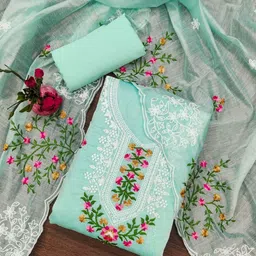 BlissFlair Floral Embroidered Pure Cotton Unstitched Dress Material-image-96