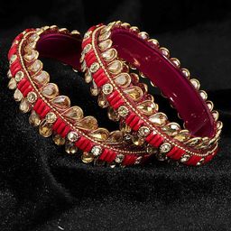 ZULKA Set of 2 Glass Kundan & Zircon Stone Stylish Kada Bangles-58