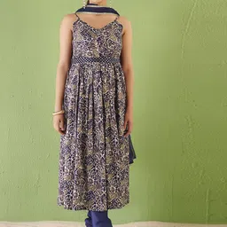 Anouk Abstract Printed Shoulder Straps Empire Anarkali Kurta With Churidar And Dupatta-0
