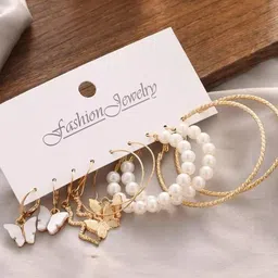 AGARWALPRODUCT Set Of 5 Gold-Plated Butterfly Shaped Hoop Earrings-31