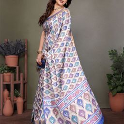 vj fashion Floral Zari Linen Blend Saree-image-82