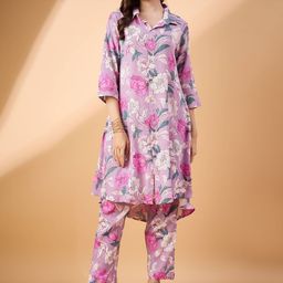 TANISHA Floral Printed Pure Cotton Tunic & Trouser Co-Ords-image-128