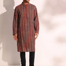 Fabindia Geometric Printed Mandarin Collar Cotton Straight Kurta-image-55