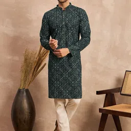 SWAGG INDIA Mandarin Collar Geometric Embroidered Sequinned Straight Kurta-15