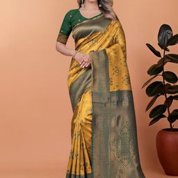 DAATAR Ethnic Motifs Woven Design Zari Banarasi Saree-image-37