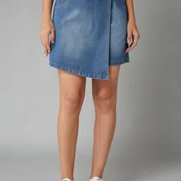 DOLCE CRUDO Women Washed High-Rise Alone In Glitch Denim Skorts-picture-47
