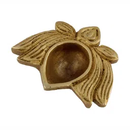 Indianshelf Yellow Brass Textured Lotus Pooja Diya-picture-33