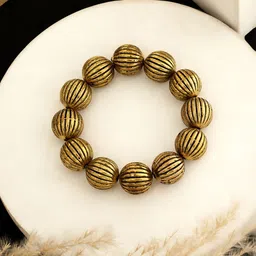 ATIBELLE Gold-Plated Textured Round-Shaped Elasticated Bracelet-image-8