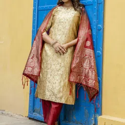 VredeVogel Women Floral Regular Kurta with Trousers & With Dupatta-9