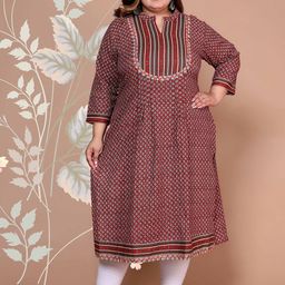 MEHKFAB Women Floral Printed Screen Print Festive Cotton Straight Plus Size Kurta-picture-38