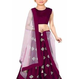 F Plus Fashion Girls Maroon Raw Silk Semi-Stitched Lehenga Choli-image-87