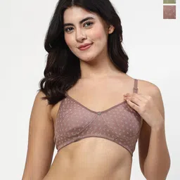 LILY Women Pack of 2 Abstract Printed Full Coverage Seamless Non Padded T Shirt Bra-11