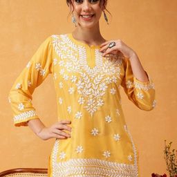 Vama Heritage Women Floral Embroidered Flared Sleeves Thread Work Kurta-image-13