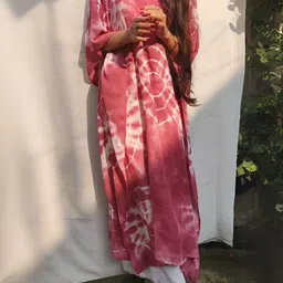 CORSICA Women Dyed Round Neck Kaftan Kurtas-picture-18