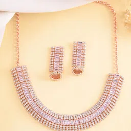 Rose Gold-Plated Artificial Stones Studded Choker Jewellery Set-51