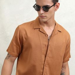 HIGHLANDER Men Cuban Collar Textured Cotton Relaxed Fit Casual Shirt-picture-6