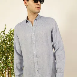 Mast & Harbour Men Premium Spread Collar Solid Linen Slim Fit Casual Shirt-image-36