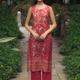 anayna Paisley Printed Tie-Up Neck Straight Kurta With Trousers-picture-56