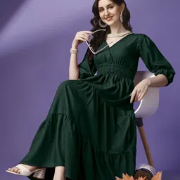 Raiyani Enterprise V-Neck Puff Sleeves Tiered Maxi Dress-picture-41