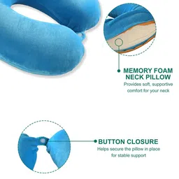 Kuber Industries Blue Memory Foam Filled Polyester Travel Pillow image 3