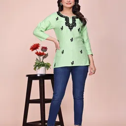 MISS CLOTHING Women Ethnic Motifs Embroidered V-Neck Thread Work Kurti-picture-3