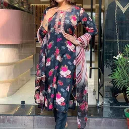 KAUTIK FABRICS Women Floral Embroidered Thread Work Kurta with Trousers & With Dupatta-image-62