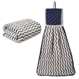 Kuber Industries 2Pcs Grey & White Printed Towels & Wash Basin Napkin Set-57