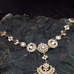 JYONA Gold-Plated Pearls Beaded Matha Patti Head Jewellery-13