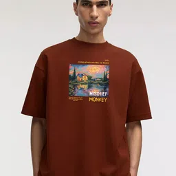 MISCHIEF MONKEY Men Graphic Printed Round Neck Cotton Oversized T-shirt-image-52