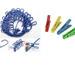 Clothes Hanging Drying Rope Retractable with 12 Clips Nylon, Steel Retractable Clothesline-image-43