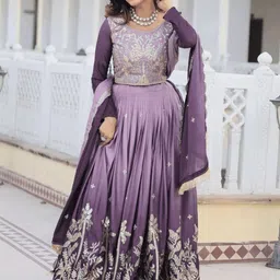 BAESD Embroidered Sequinned Semi-Stitched Lehenga & Unstitched Blouse With Dupatta image 4