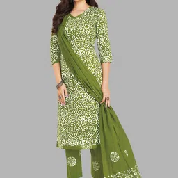 Simmu Floral Printed V-Neck Pure Cotton Kurta With Churidar & Dupatta-picture-34