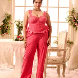 Lea Clothing Co. Plus Size Self Design Shoulder Straps Corset Top With Trousers-26