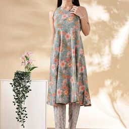 Anouk Floral Printed V-Neck Styled Back Pure Cotton A-Line Kurta With Trousers-picture-46