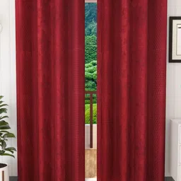 Stella Creations Maroon Set of 2 Floral Printed Room Darkening Door Curtains-image-63