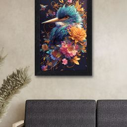 Myntra Elegant Homes Black & Blue Floral Bird Printed Wall Art-image-17