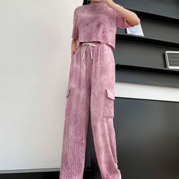 Lugo Tie & Dyed Round Neck Crop T-Shirt With Trousers-16