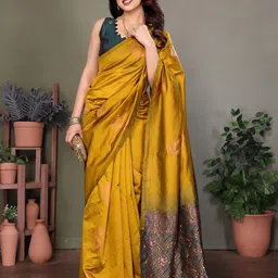 BLEESBURY Woven Design Zari Pure Silk Heavy Work Banarasi Saree-image-29