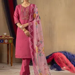 KRITVA FASHION Women Floral Embroidered Kurta with Trousers & Dupatta-picture-35