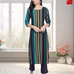 HERE&NOW Selection Of 2 Striped Round Neck Straight Kurta-picture-6