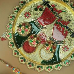 Anouk Beaded Rakhi With Pooja Thali & Roli Chawal & Greetings Card-image-73