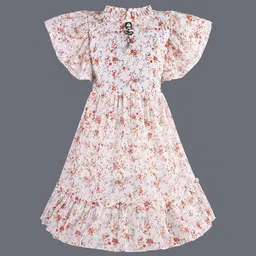 Wish Karo Girls Floral Printed Flutter Sleeve Fit & Flare Dress-4