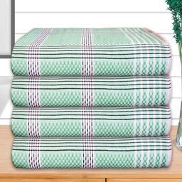 Athom Living Green & White 4 Pieces Striped Cotton 210 GSM Bath Towels-image-85