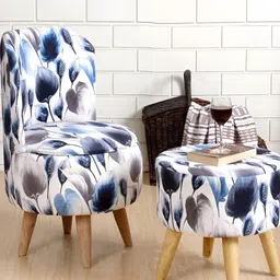 Shadowkart Set Of 2 Blue & White Printed Wooden Pouffes Sitting Ottomans-22