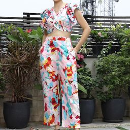 plusS Women Printed V-Neck Top With Trousers Co-Ords Sets-picture-37