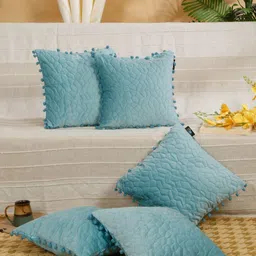 HOSTA HOMES Turquoise Blue 5 Pieces Geometric Velvet Square Cushion Covers-image-55