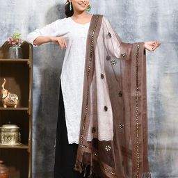 swatika Floral Embroidered Mirror Work Organza Dupatta-image-40