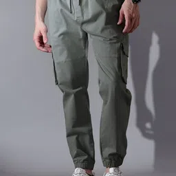Beyoung Matte Grey Dual Pocket Cargo Joggers-image-23