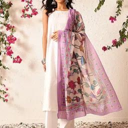 Silk Land Floral Printed Kalamkari Mul Cotton Dupatta-31